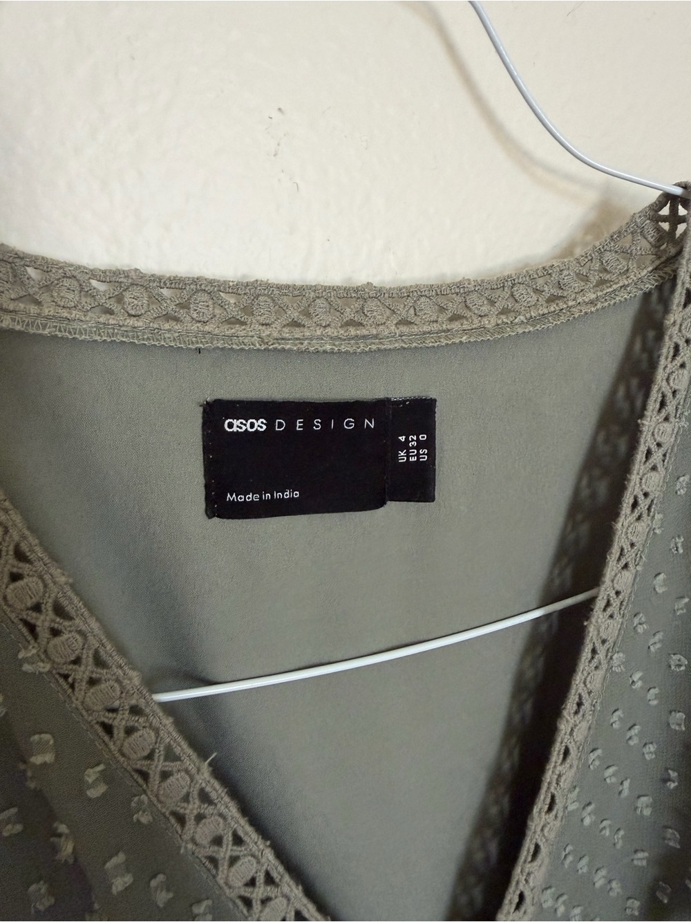 Wrap Front Lace Insert Textured Midi Tea Dress in Sage Green - Picture 3 of 4